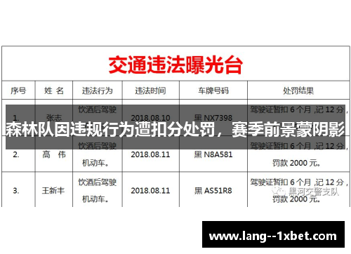 森林队因违规行为遭扣分处罚，赛季前景蒙阴影